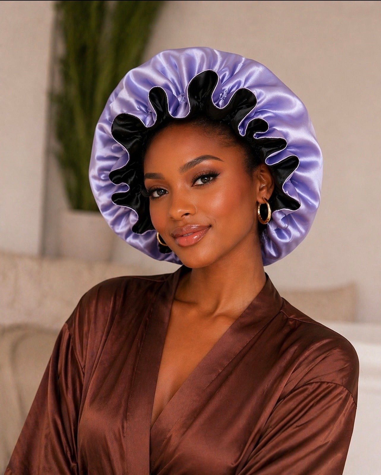 Reversible Satin Hair Bonnet-Lilac and Black
