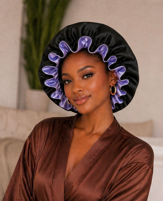 Reversible Satin Hair Bonnet-Lilac and Black